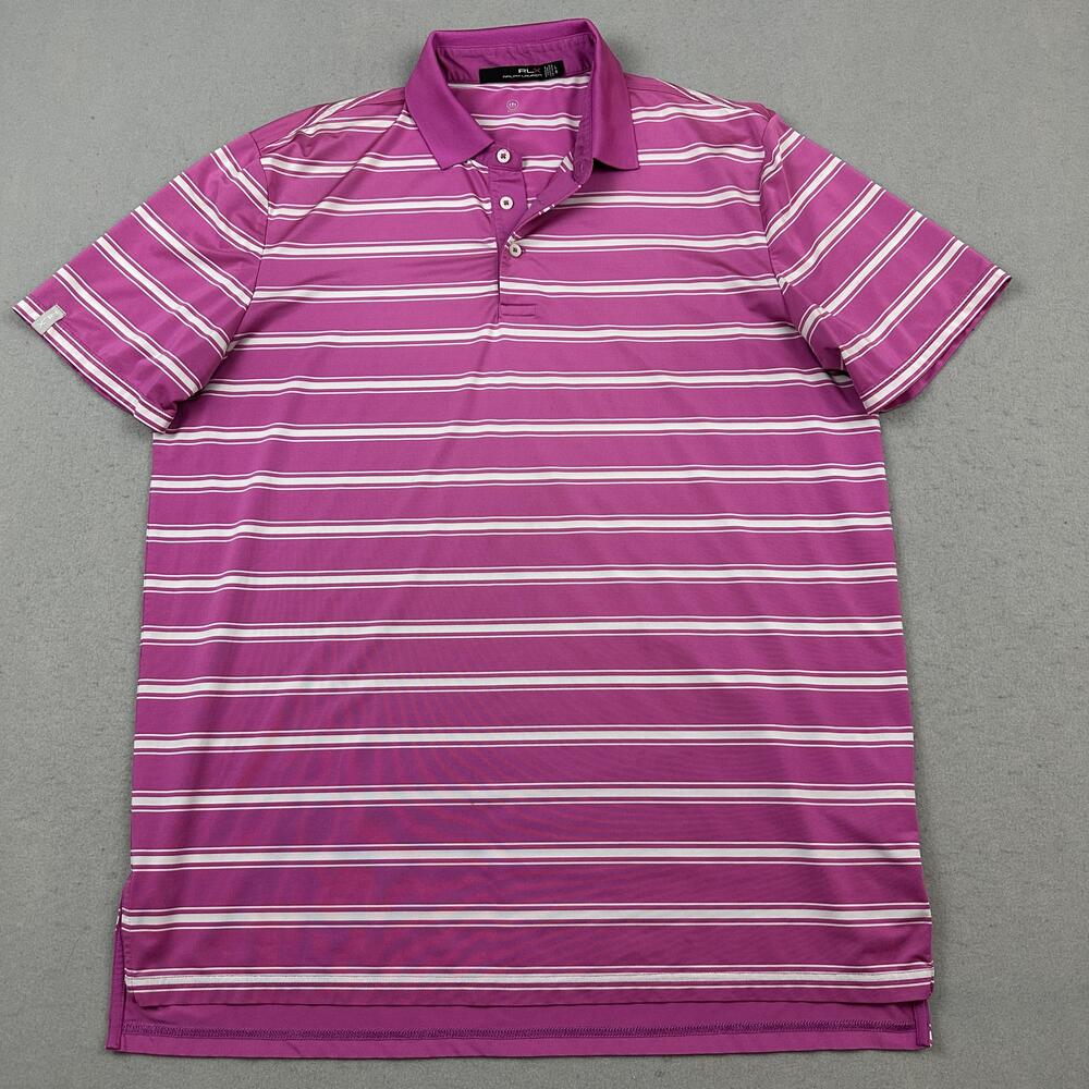RLX Ralph Lauren Polo Shirt Men Large Pink Striped Golf Performance Stretch L